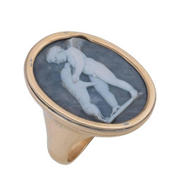 Late 16th Century White on Blue Grey Shell Cameo of Cupid and the dog Ring