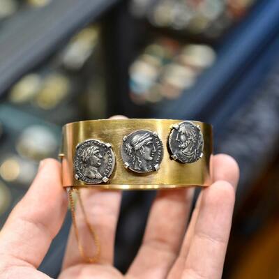 Antique Gold Silver Roman Coin Motif Bangle Bracelet #bernardoantichita