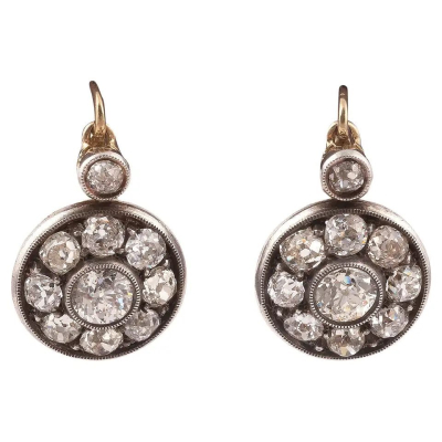 Antique Silver and Gold Old Cut Diamond Cluster Earrings #bernardoantichita