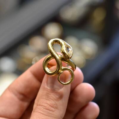 Large Vintage 18 Karat Yellow Gold and Rose Diamond Snake Ring #bernardo