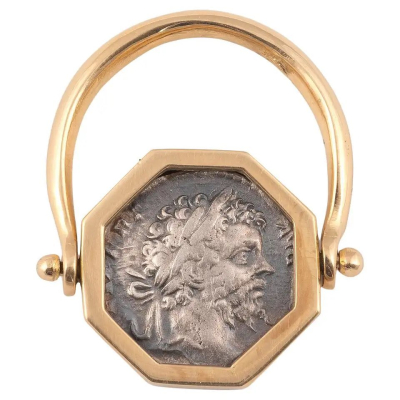 18kt Yellow Gold And Roman Silver Coin 197 AD Ring #bernardoantichita