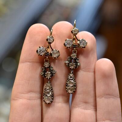 Antique Gold and Silver Old Cut Diamond Earrings, circa 1880 #bernardo