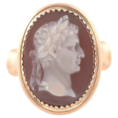 Neoclassical Gold and Onyx Cameo Portrait of the Emperor Claudius Ring #bernardoantichita