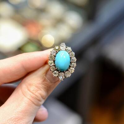 A Victorian Turquoise And Diamond Cluster Ring #bernardo
